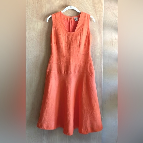 J. PETERMAN Linen Midi Dress Orange Sleeveless Retro Women's Sz 0 XS - Picture 3 of 15
